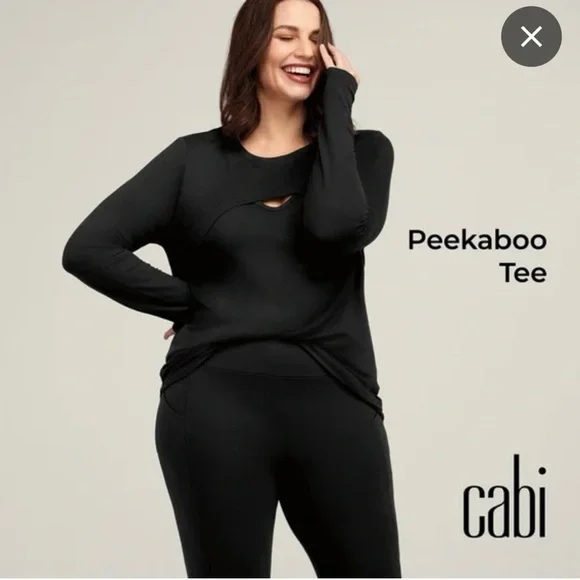 CAbi TOP, Size S, Black Long Sleeve Stretch Peekaboo Tee w/ Cutout, Style 4201. - Picture 2 of 11